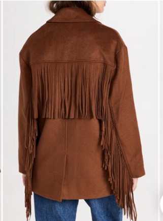 Brown Fringe Detail Double-Breasted Jacket