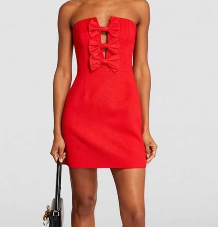 Red Strapless Bow Mini Dress