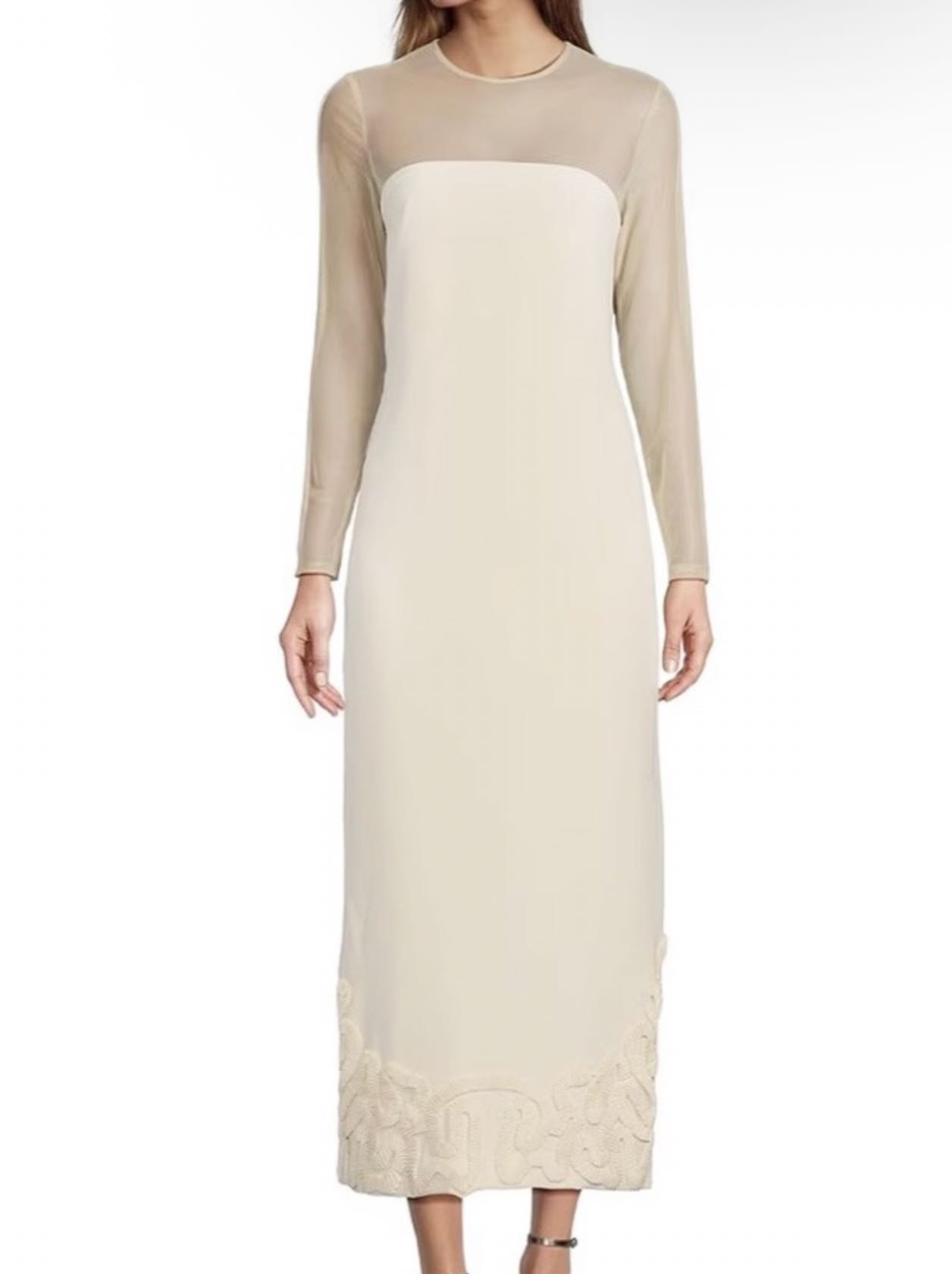 Mesh Crepe Soutache Maxi Dress