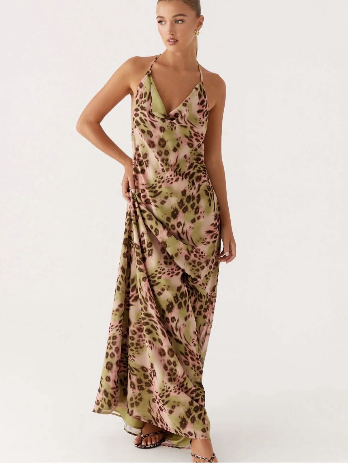 Pink & Green Animal Print Maxi