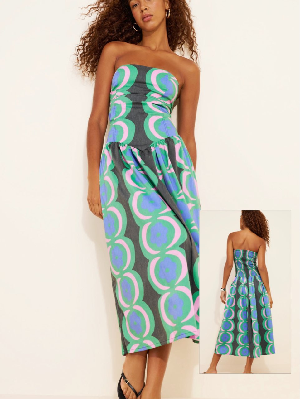 Abstract Print Strapless Midi Dress