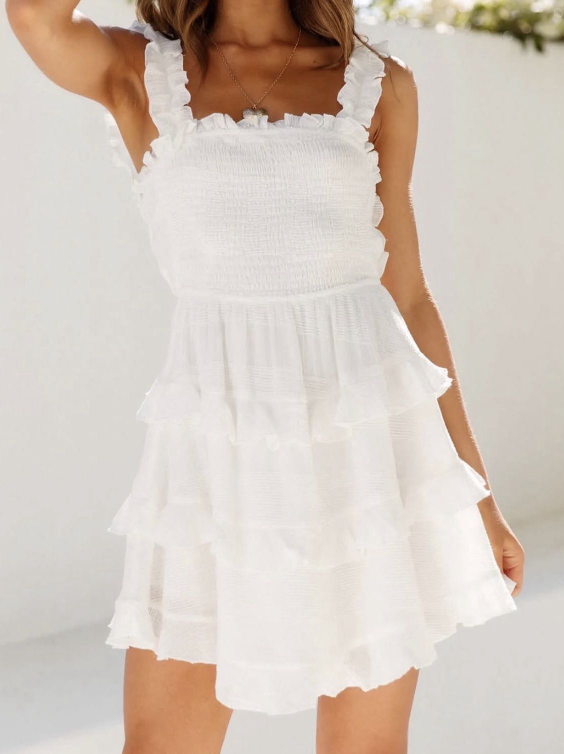 White Ruffle Mini Dress
