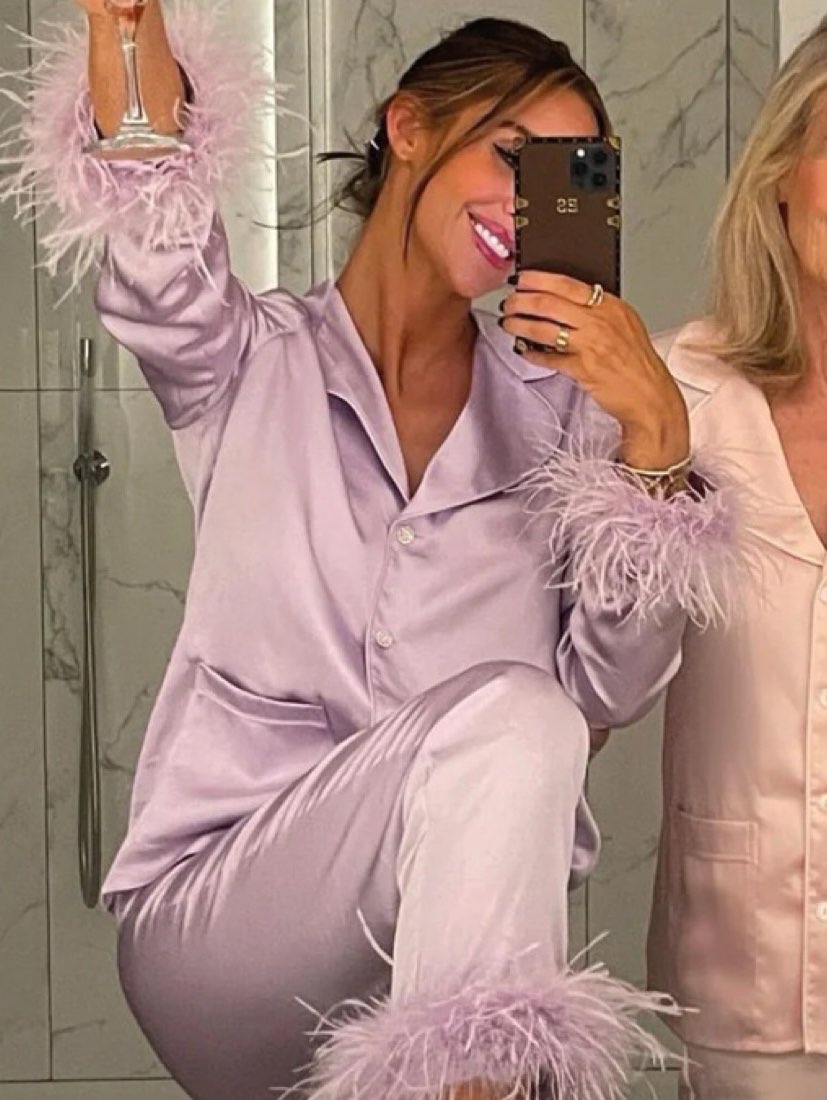 Lavender Feather Trim Lounge Set