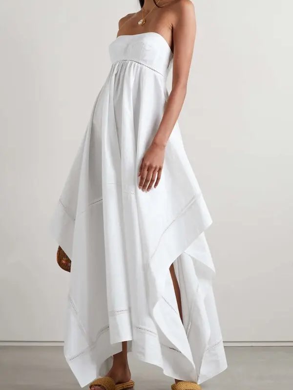 White Strapless Asymmetrical Maxi Dress