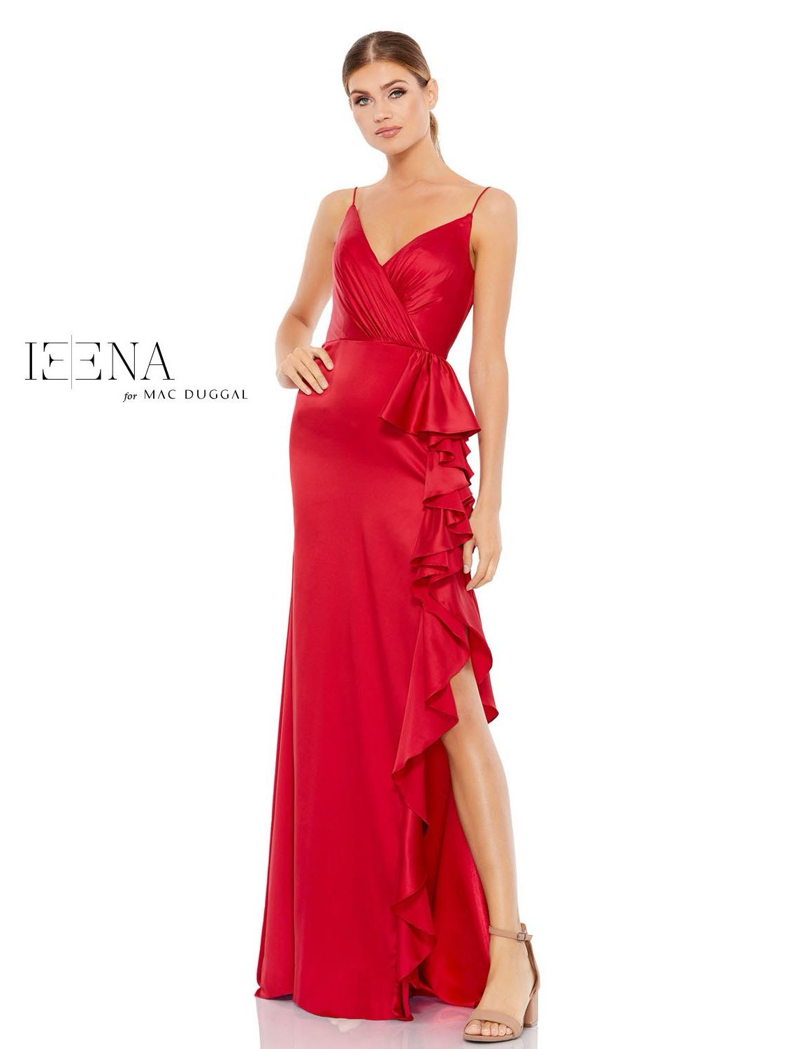 Satin Ruffle Asymmetric Gown