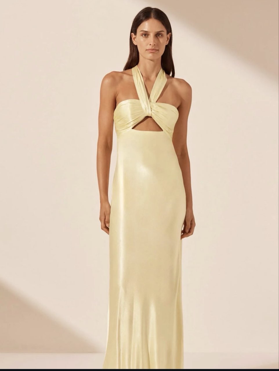 Shonajoy La lune ruched halter maxi dress in lemon