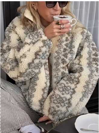 Patterned Sherpa Zip-Up Jacket
