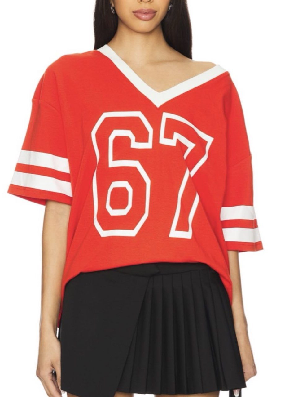 Red Graphic V-Neck Tee