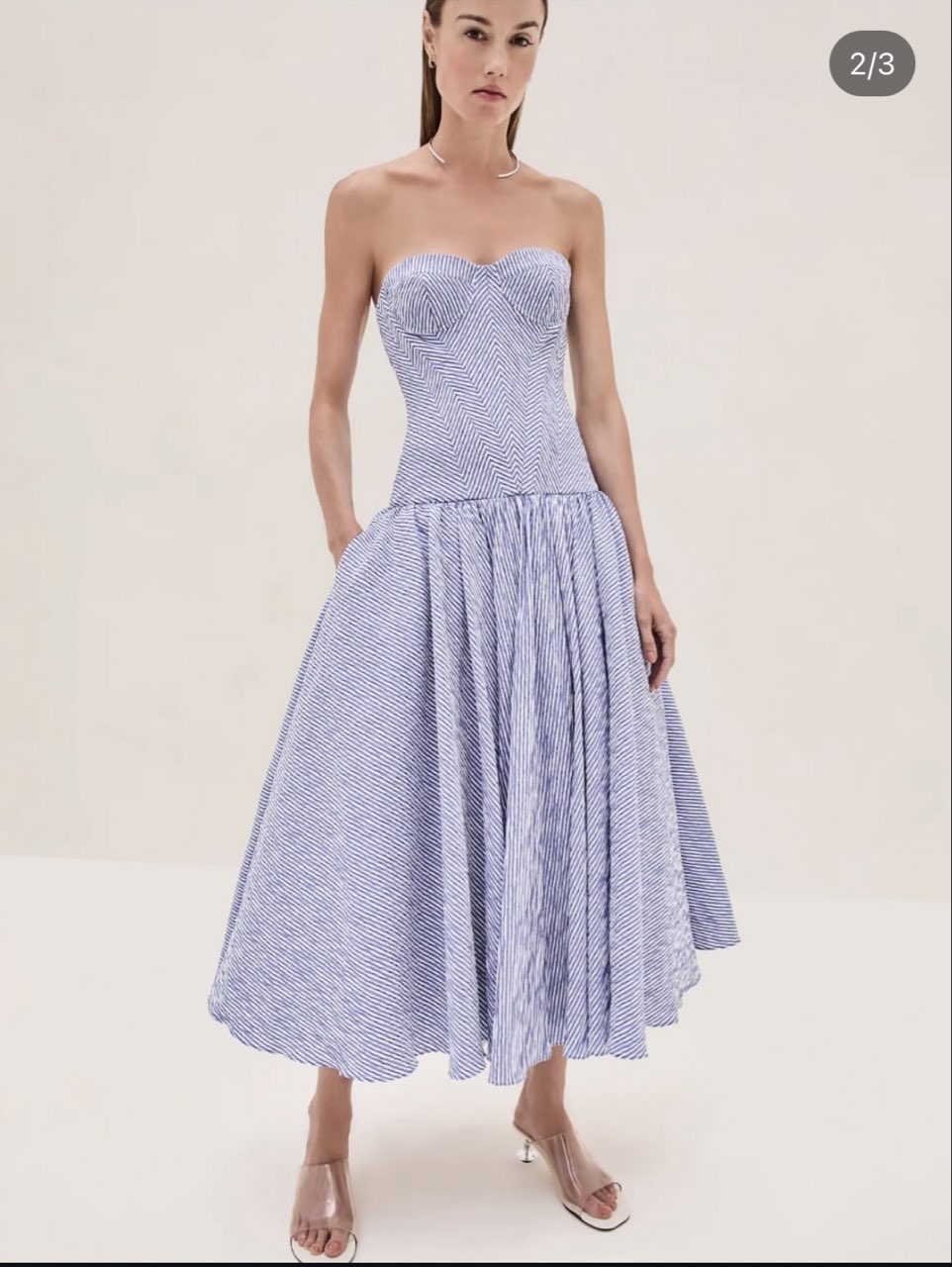 Strapless Striped Midi Dress