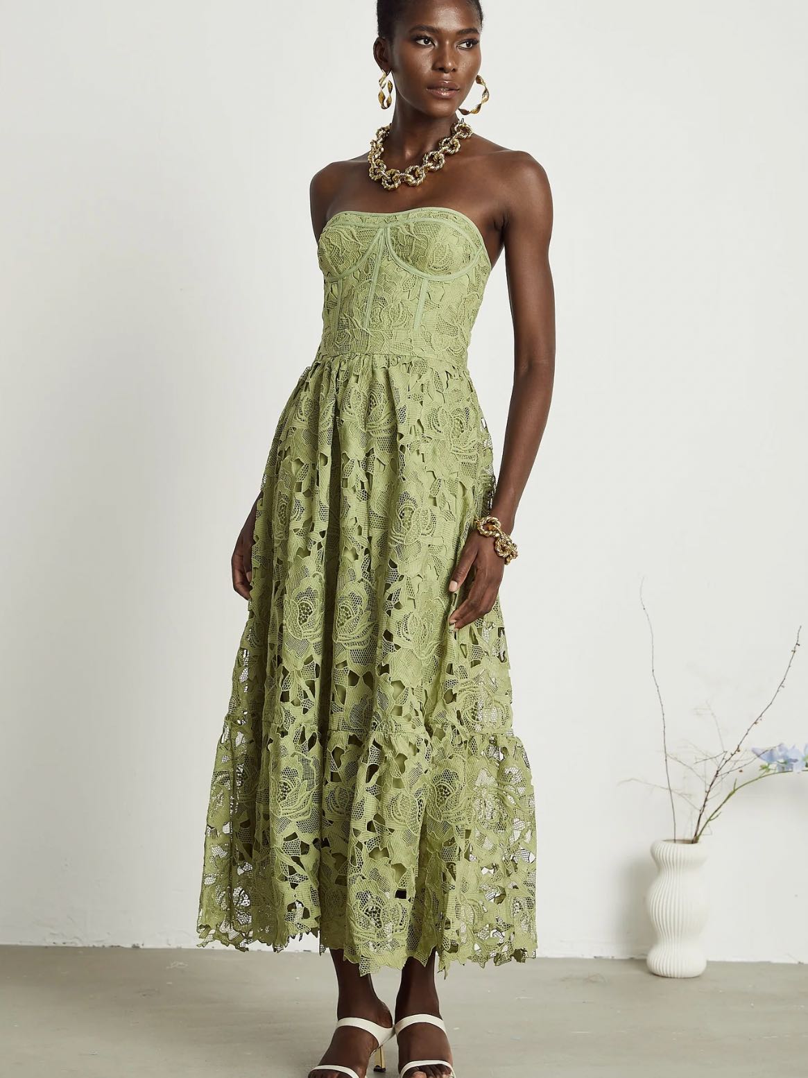 Strapless Green Lace Dress