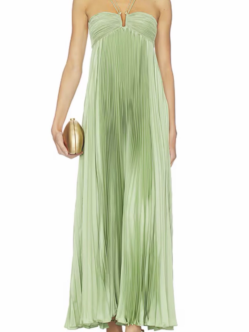 River Pleated Gown in Rainleaf