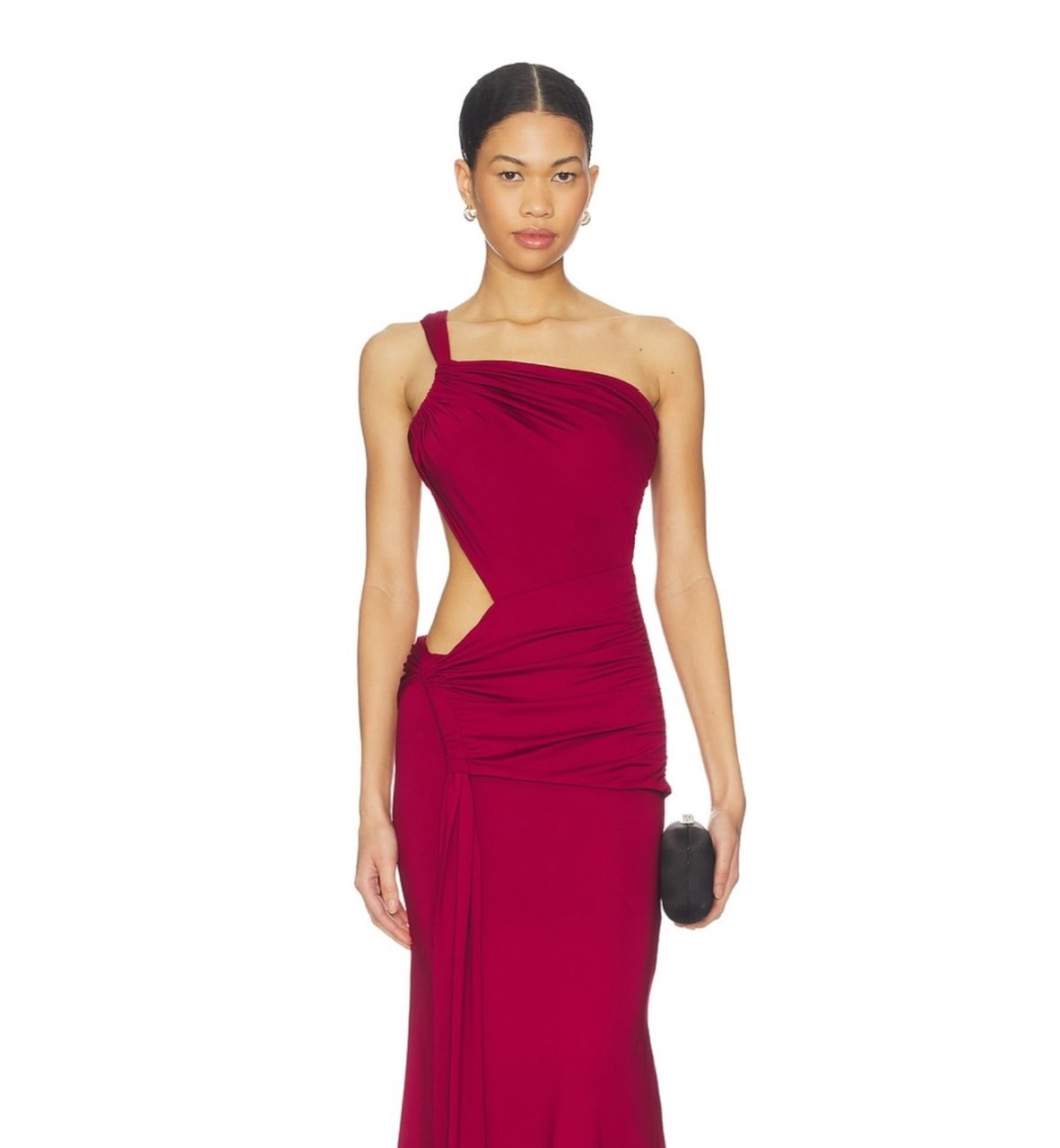 The Attico Wine Red One-Shoulder Cut-Out Gown