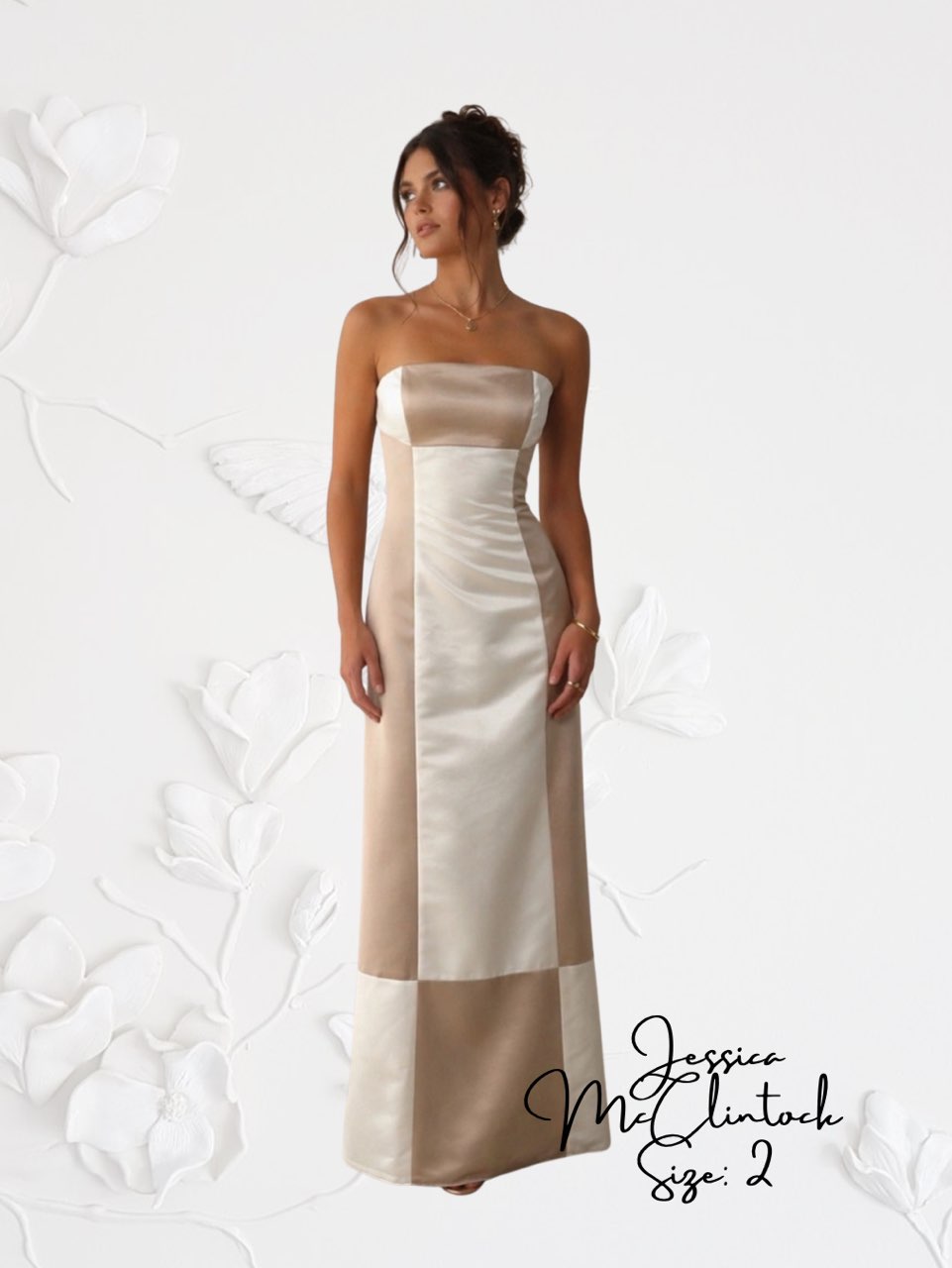Champagne and Cream Color Block Strapless Gown