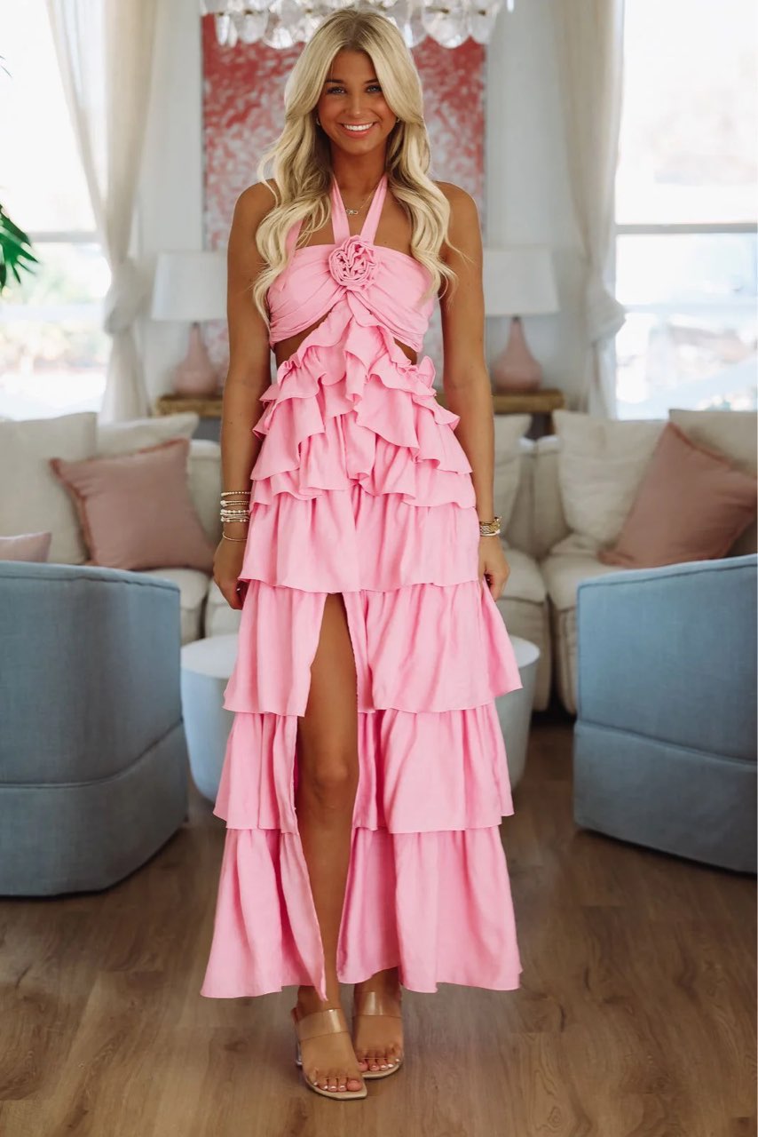Pink Ruffled Maxi Dress