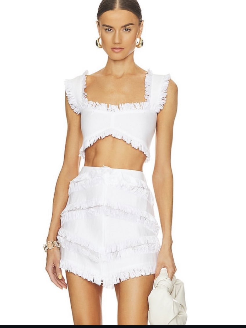White Fringe Crop Top and Shorts Set