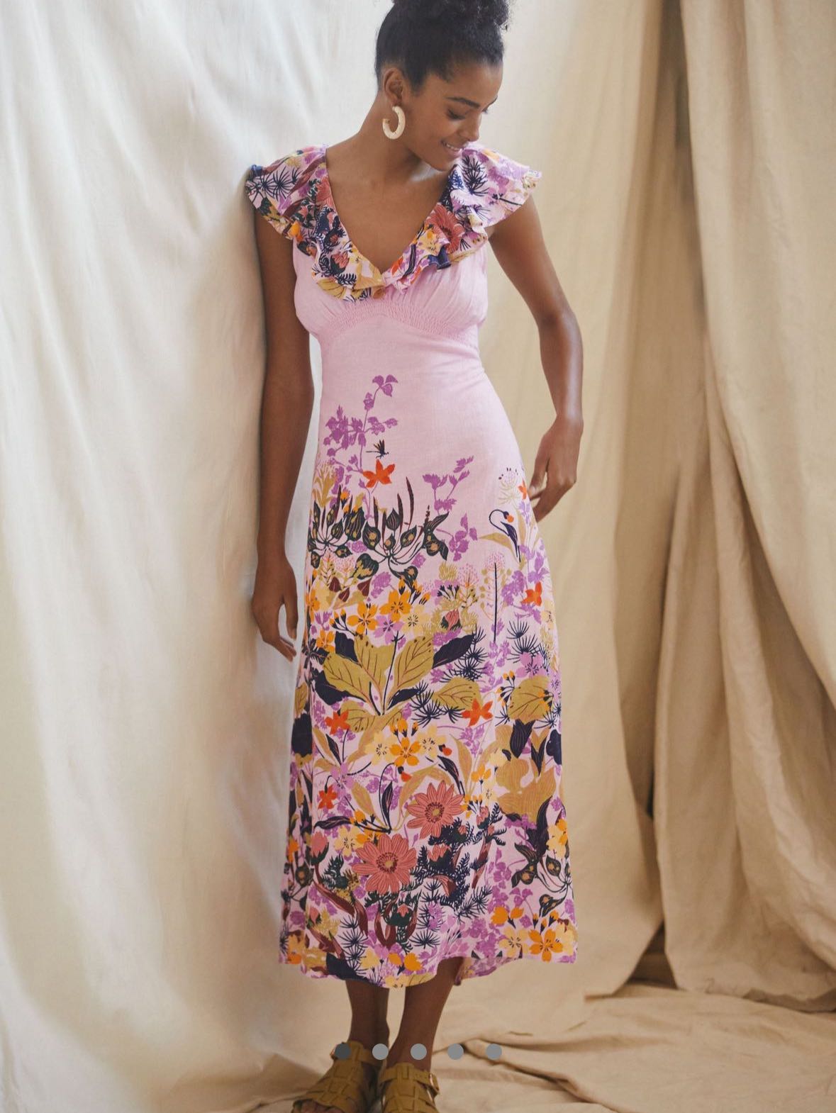 Floral ruffle sleeve maxi