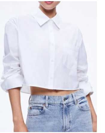 White Cropped Button-Up Shirt