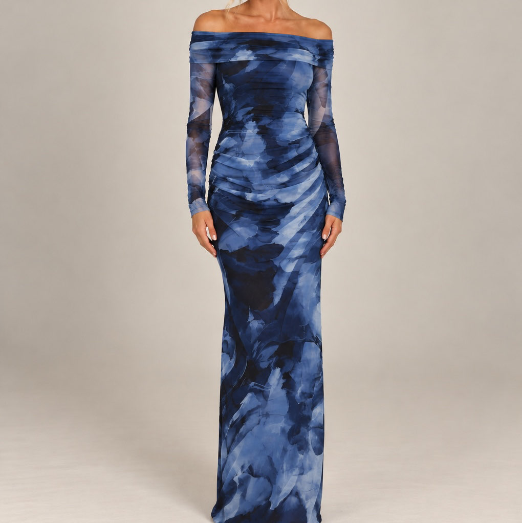 Rachel Zoe Midnight Blue Watercolor Maxi Dress