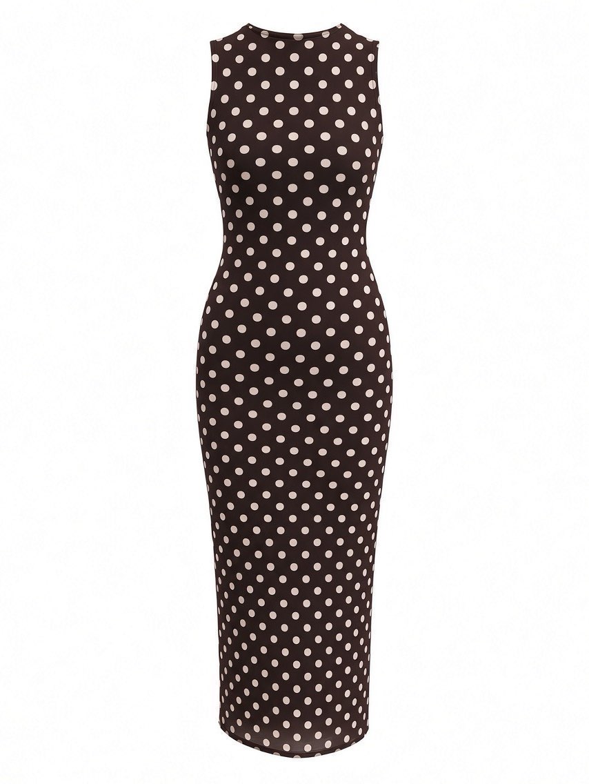 Brown Polka Dot Midi Dress