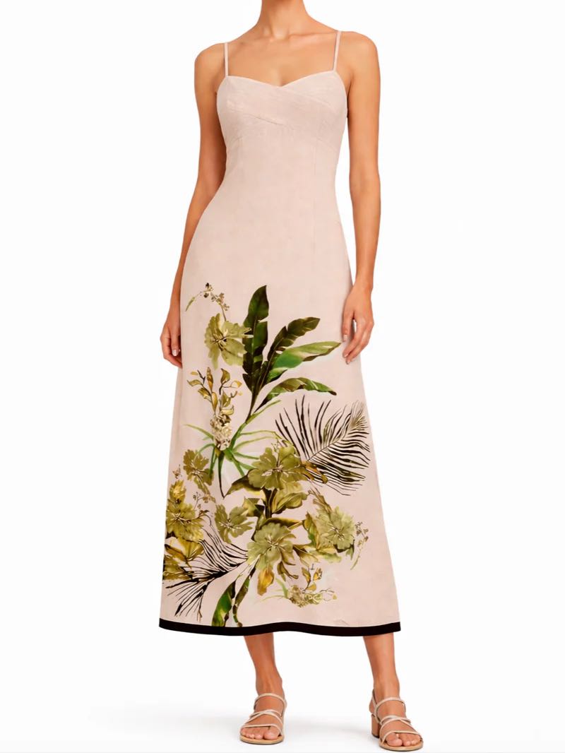 Neutral Botanical Midi Dress