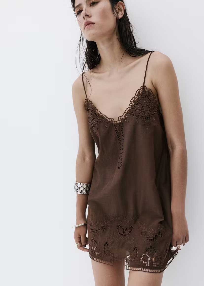 Mango Embroidered Slip Mini Dress
