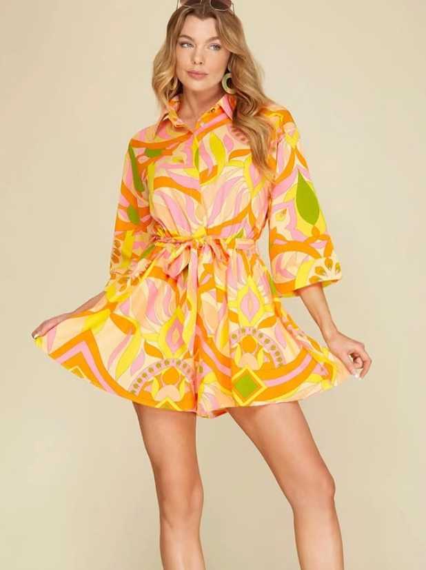 Psychedelic Print Tie-Waist Romper