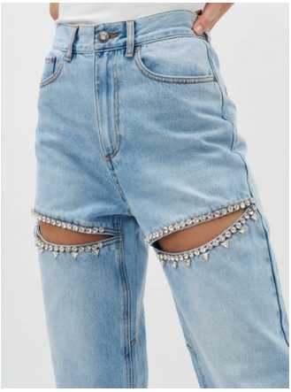 Light Wash Rhinestone Cut-Out Jeans