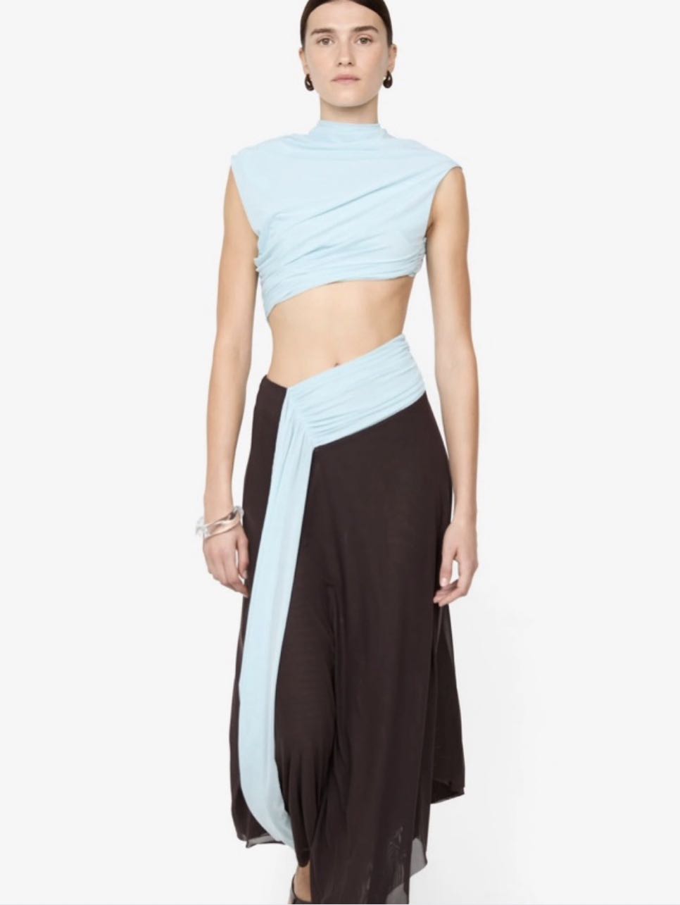 Two-Tone Asymmetric Crop Top & Skirt Set