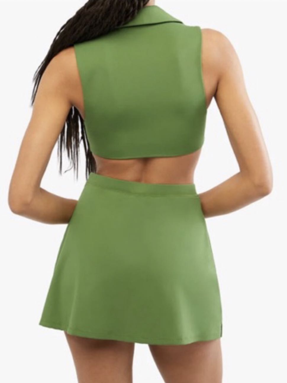 Green Polo Collar Crop Top and Mini Skirt Set