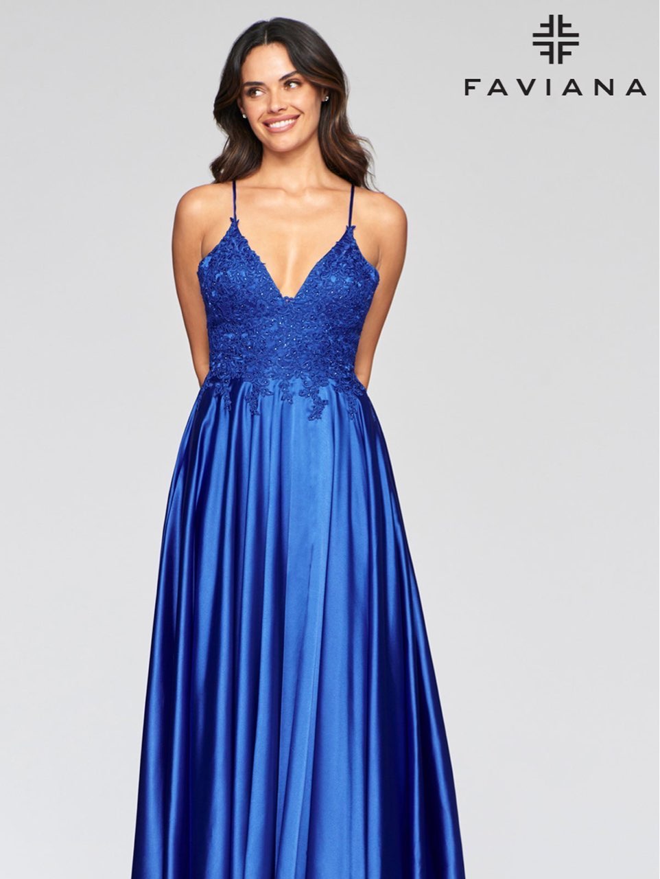 Faviana Lace Blue Formal Maxi Dress