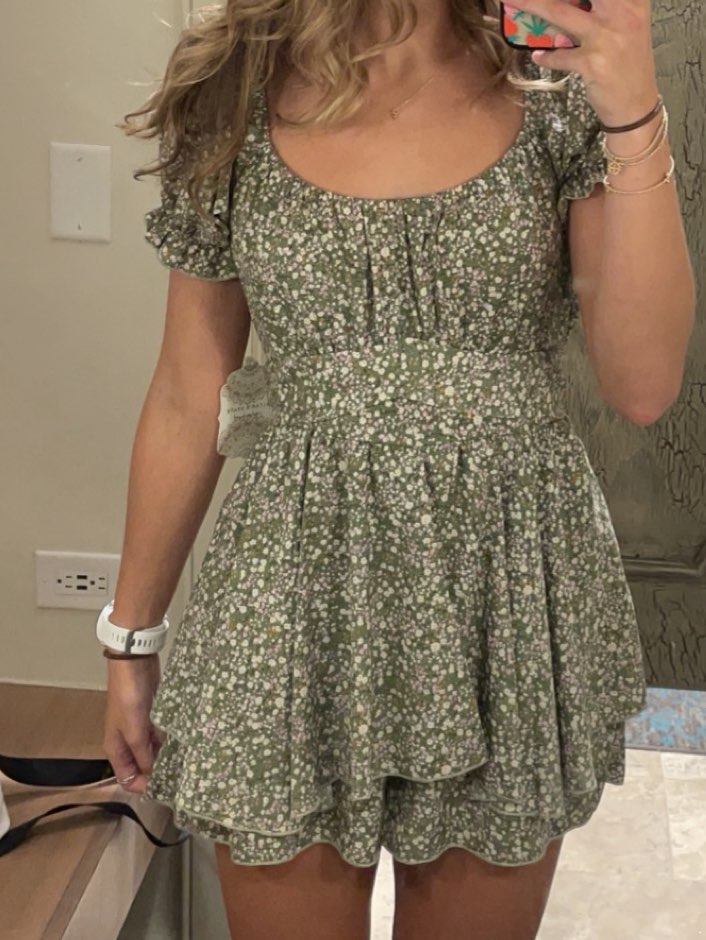 Olive Green Floral Ruffled Romper