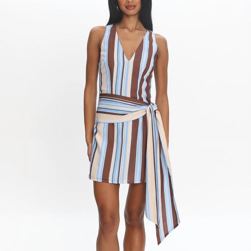 Haivana Striped Tie-Waist Mini Dress