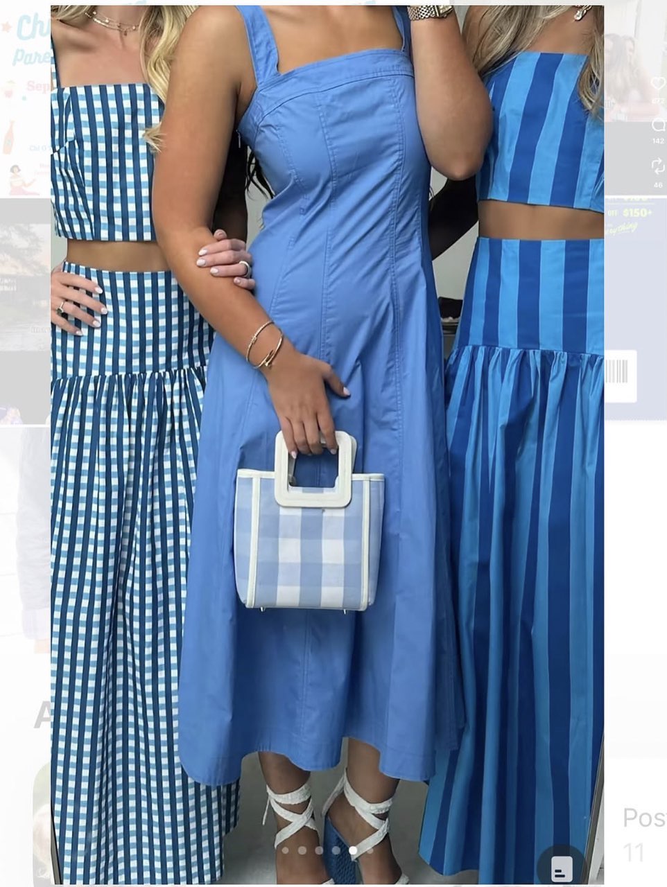 Light Blue Square-Neck Midi Dress