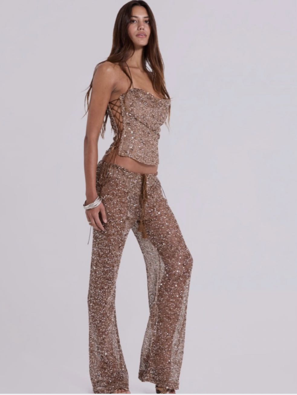 Brown Sequin Knit Pants