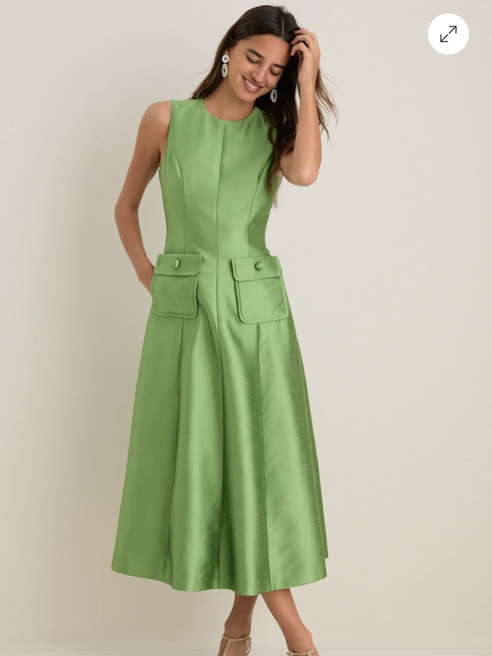 Green Sleeveless A-Line Midi Dress