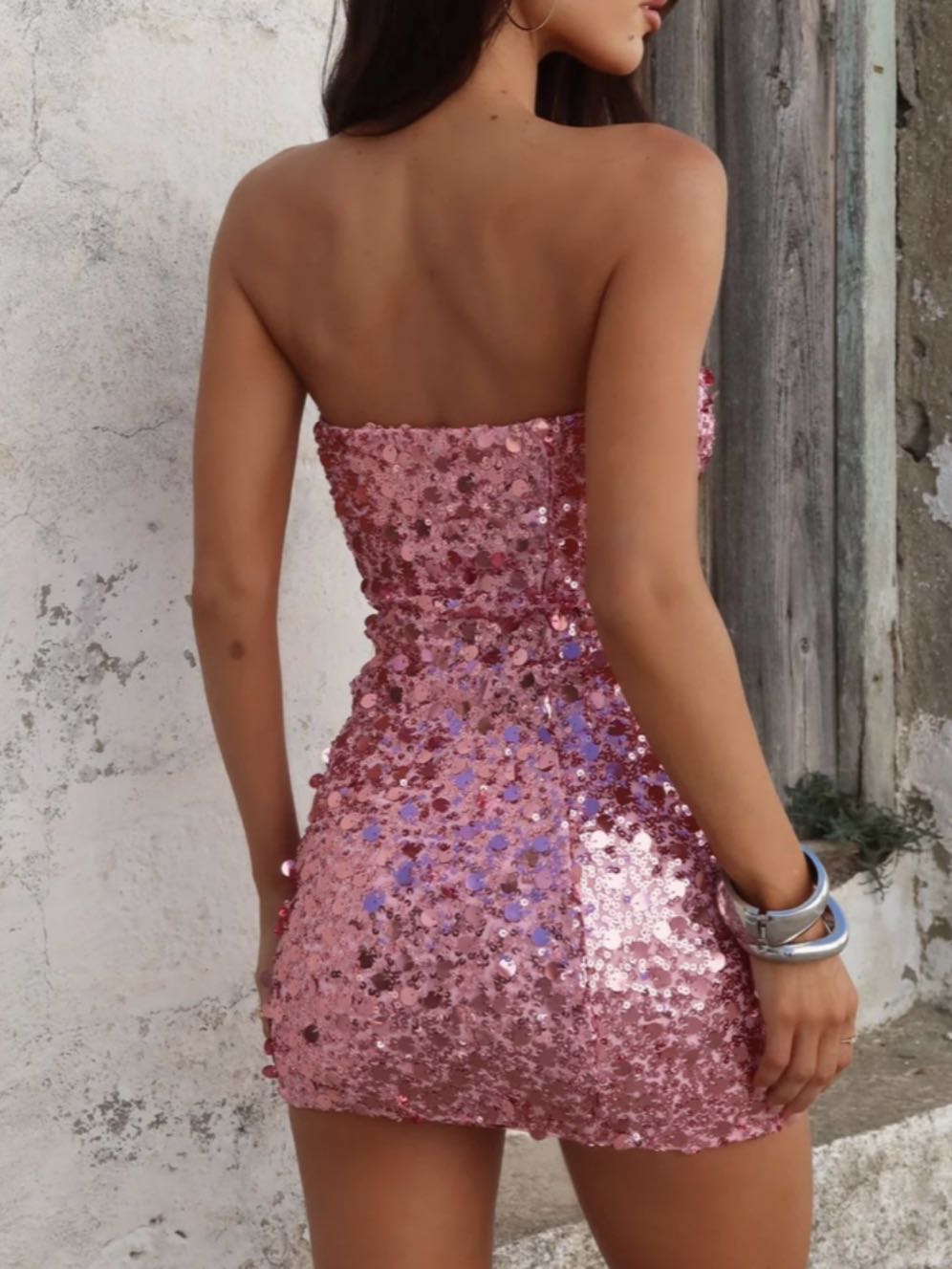 Pink Sequin Mini Dress