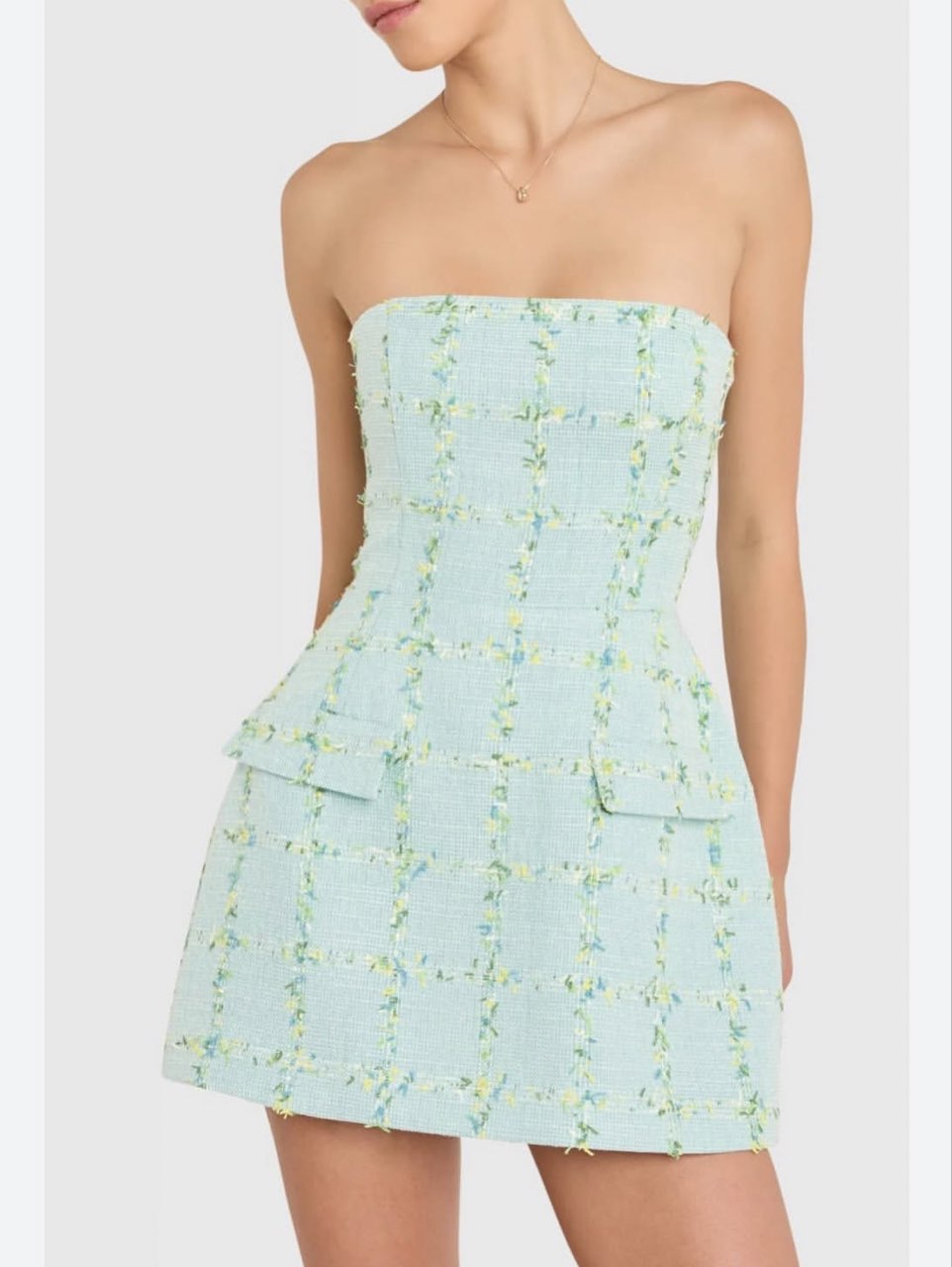 Mint Tweed Strapless Mini Dress