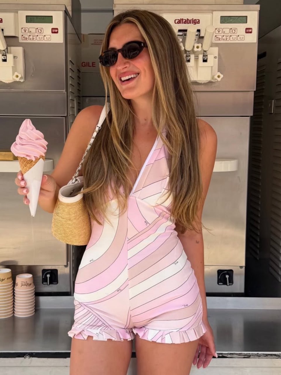Emilio Pucci Pink Geometric Halter Romper