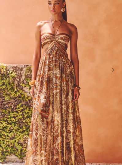 Paisley Halter Cutout Maxi Dress