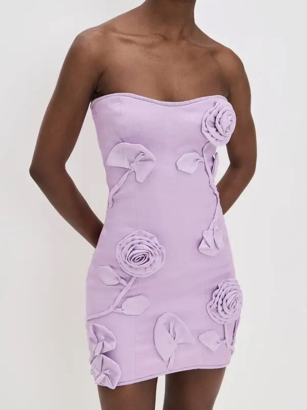 Lavender Strapless Floral Mini Dress