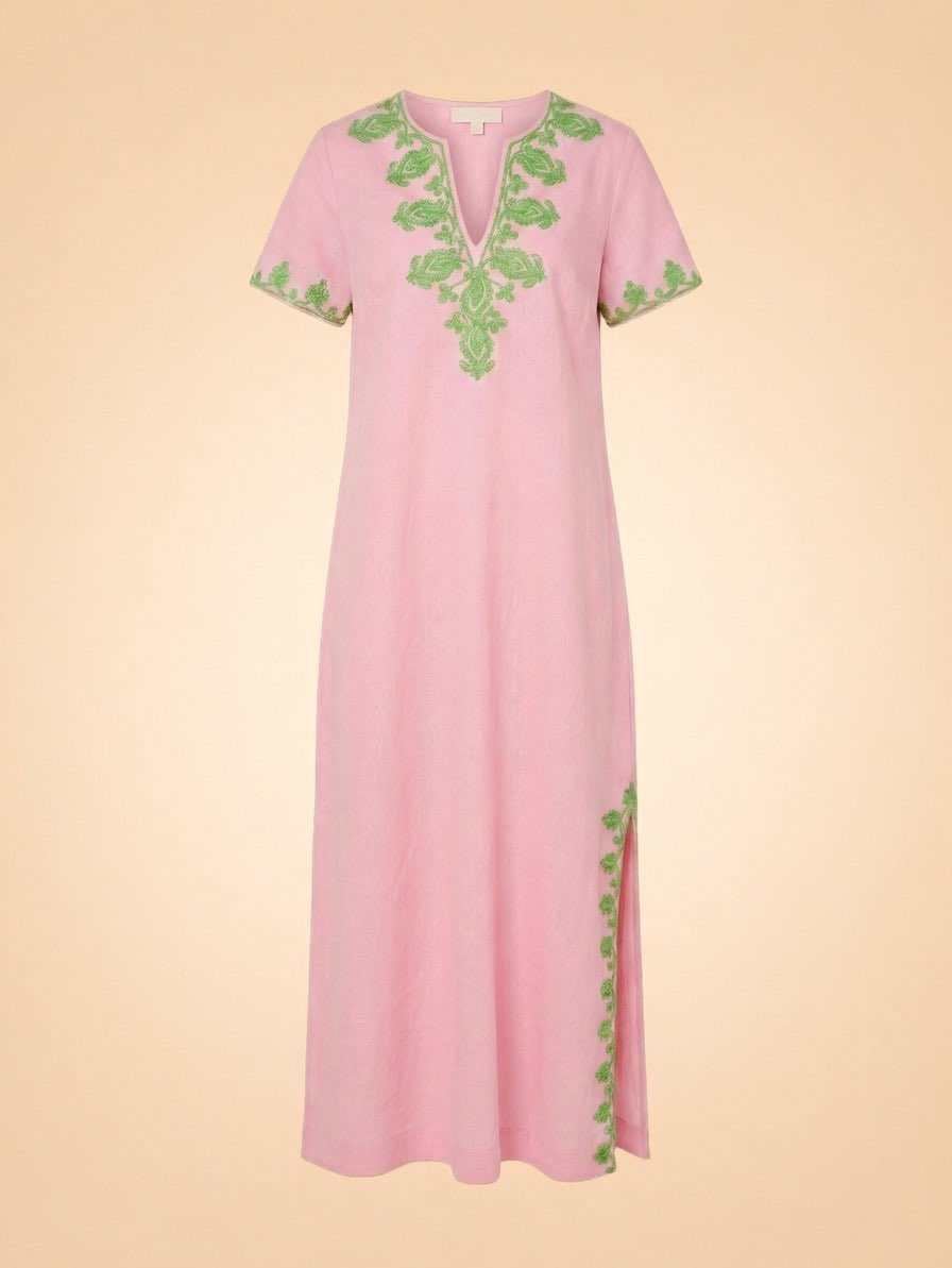 Pink Embroidered Kaftan Maxi Dress