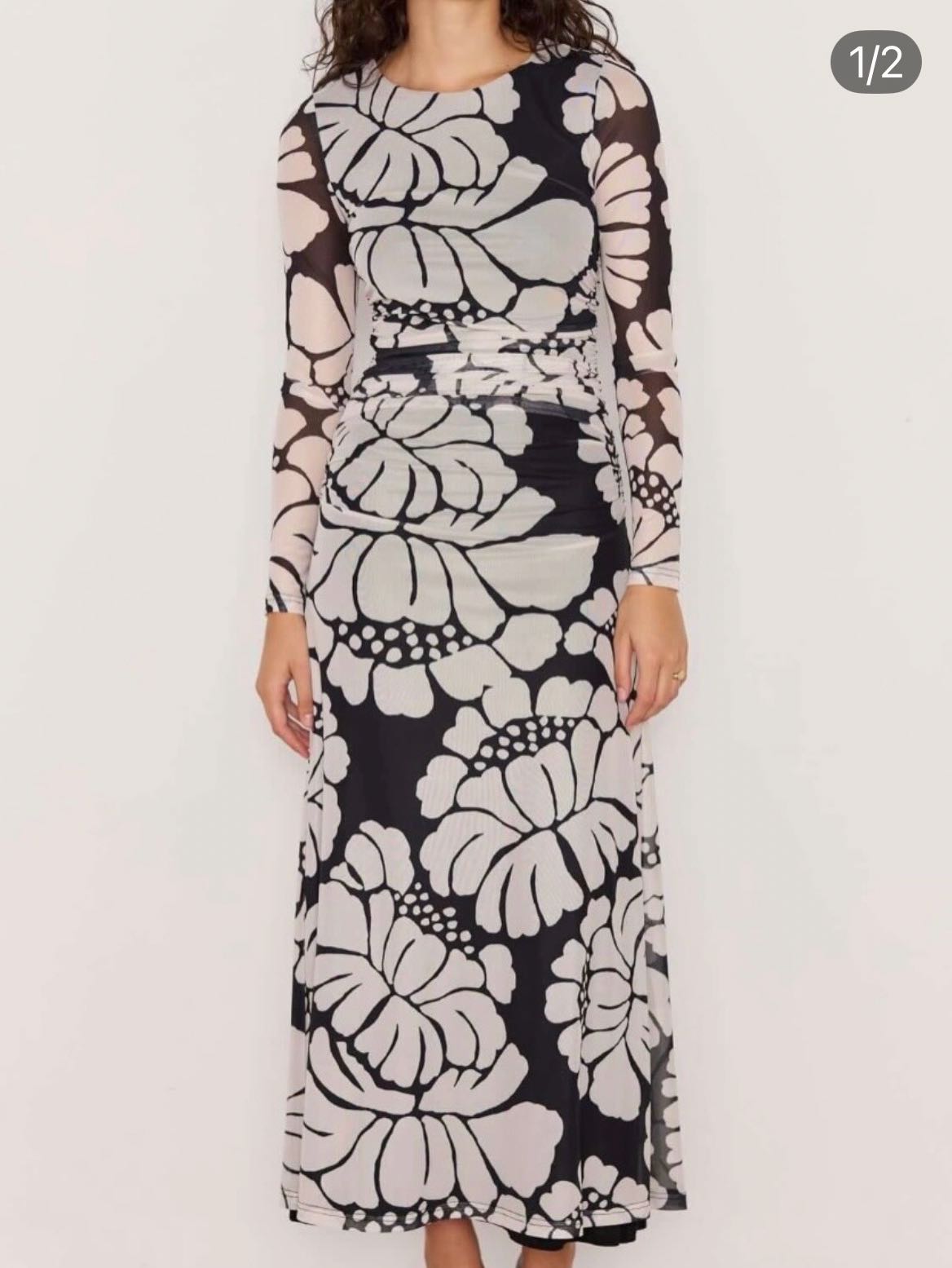 Floral Mesh Long Sleeve Midi Dress