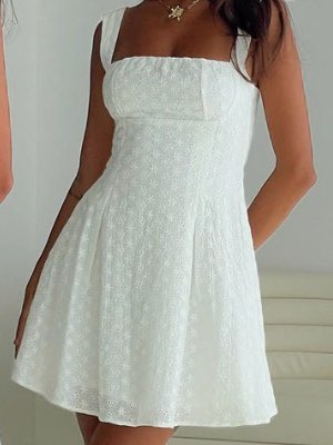 White Textured Mini Dress with Back Bow