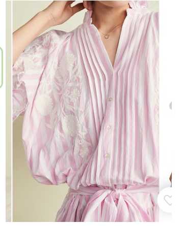 Pink Striped Embroidered Mini Dress