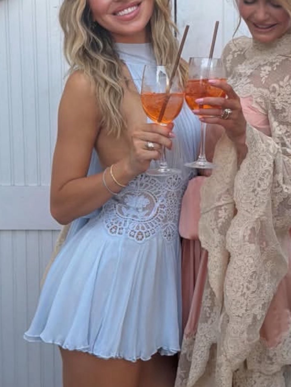 Light Blue Pleated Lace Romper