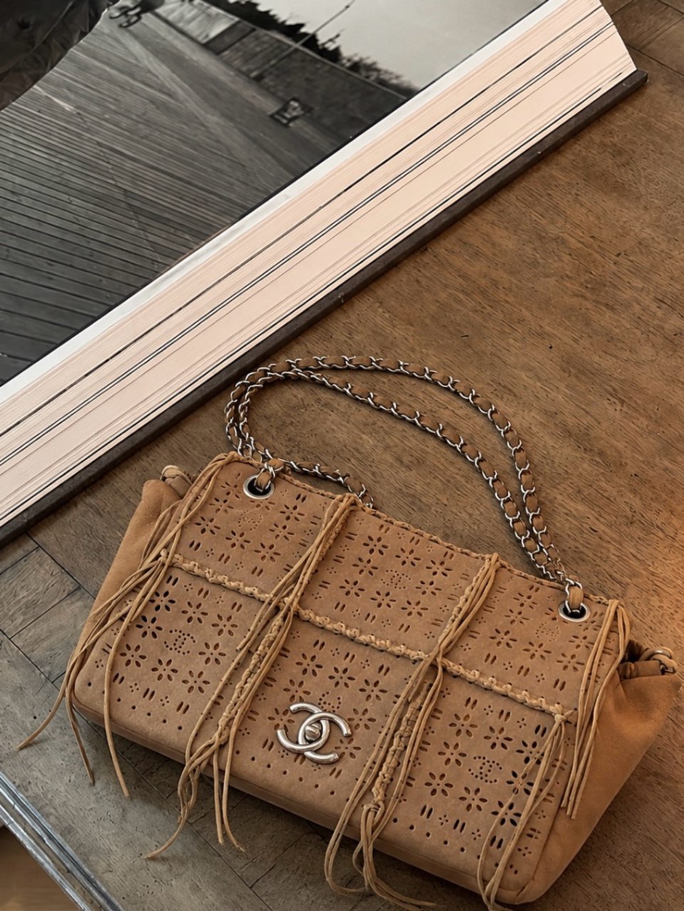 Chanel Laser-Cut Fringe Suede Handbag