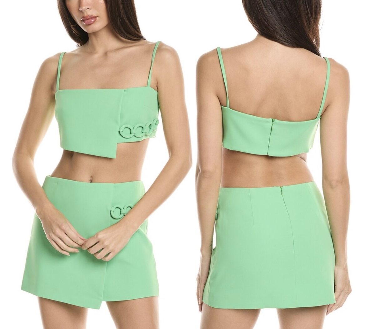 Green Zola Chain-Embellished Crop Top and Ravenna Chain-Embellished Mini Skirt Set