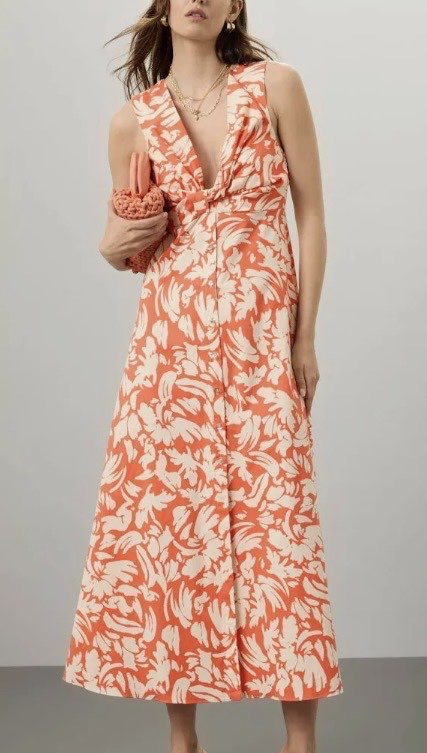 Maxi v neck orange print dress