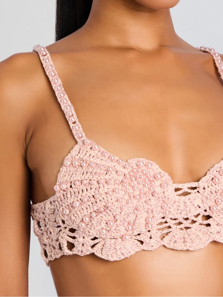 Pink Pearl Crochet Shell Top