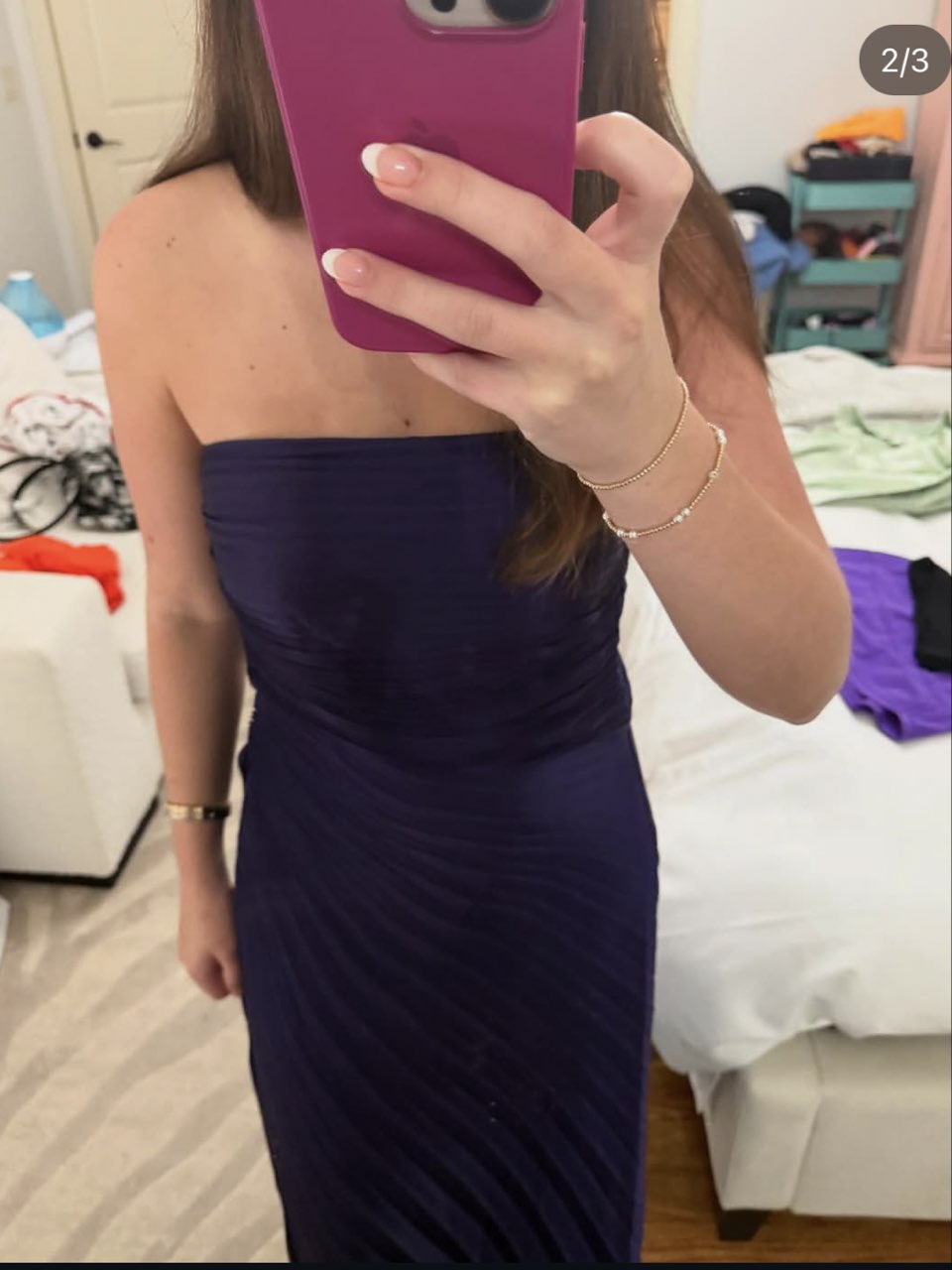 Navy Strapless Evening Gown